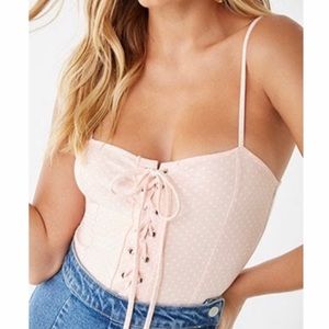 Forever 21 Lace Up Polka Dot Bodysuit